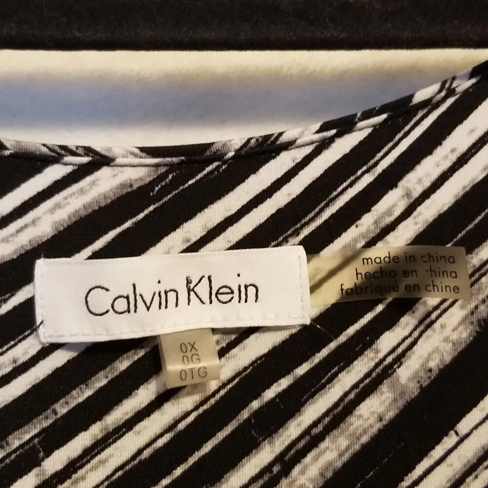 Calvin Klein 0X (XL) Dress Maxi Cowel Neck Blouson Tie Belt Chevron Office